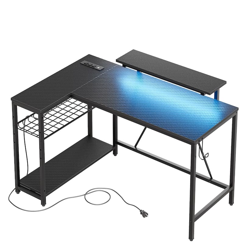 48inch L shaped computer desk with power outlet , Led Gaming desk with Monitor stand
