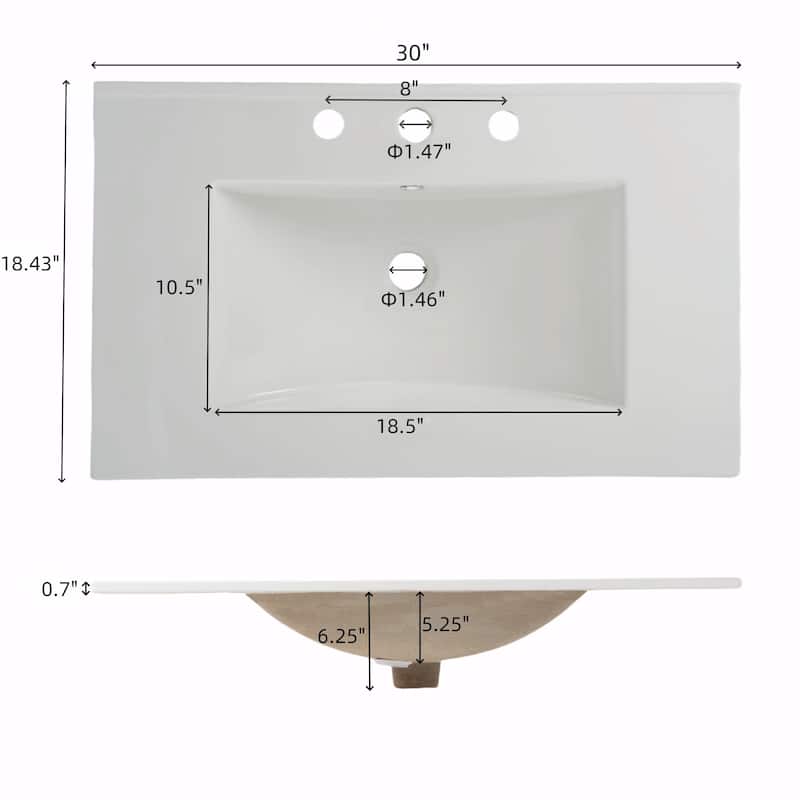 30" Bathroom Vanity with Ceramic Sink, Equipped with Adjustable Shelf and Tip-Out Tray