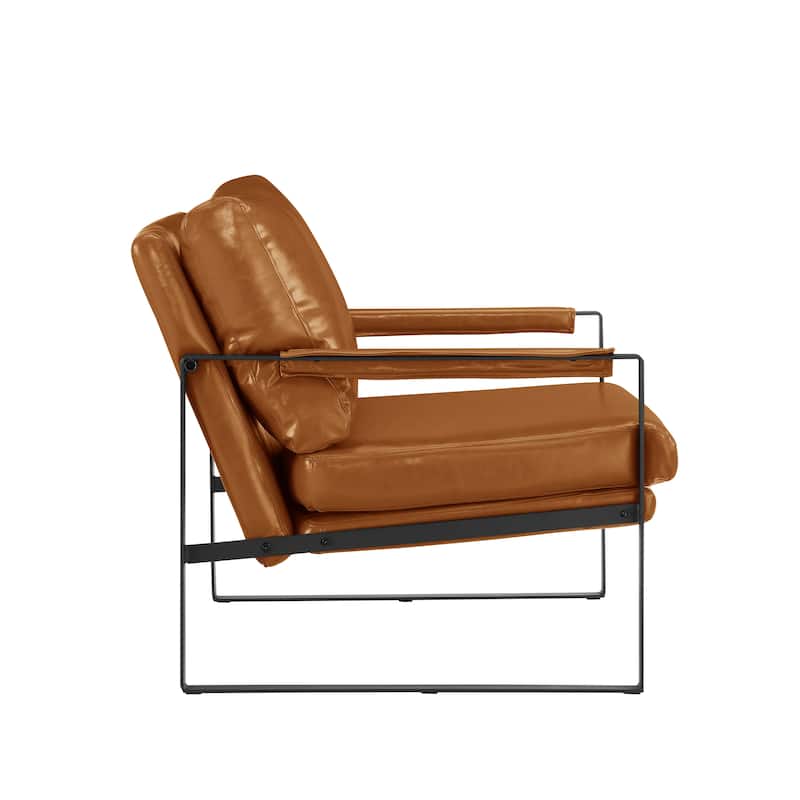 HomeRoots 27" Brown Faux Leather And Black Arm Chair - 27.09