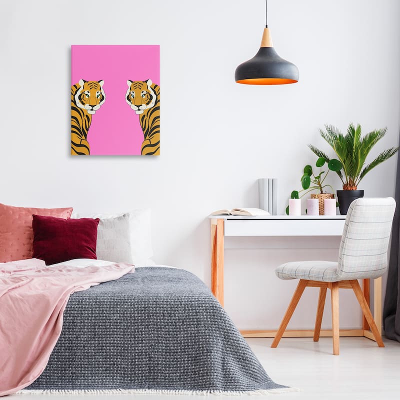 Stupell Bold Mirrored Tigers on Pink Canvas Wall Art Design By House of Lulu