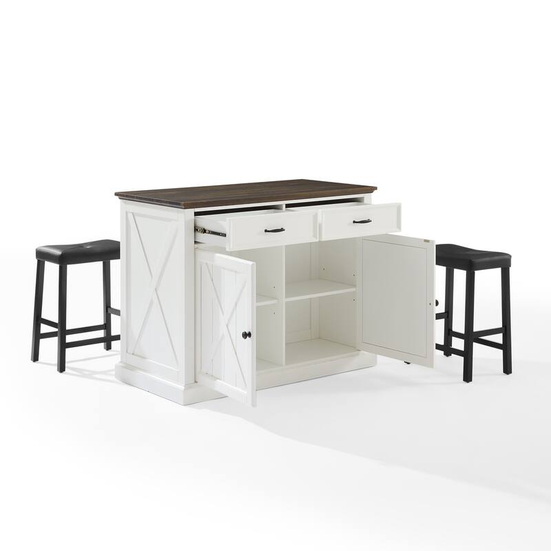 Crosley Clifton Kitchen Island W/Uph Saddle Stools - 43"d x 47.75"w x 36.25"h