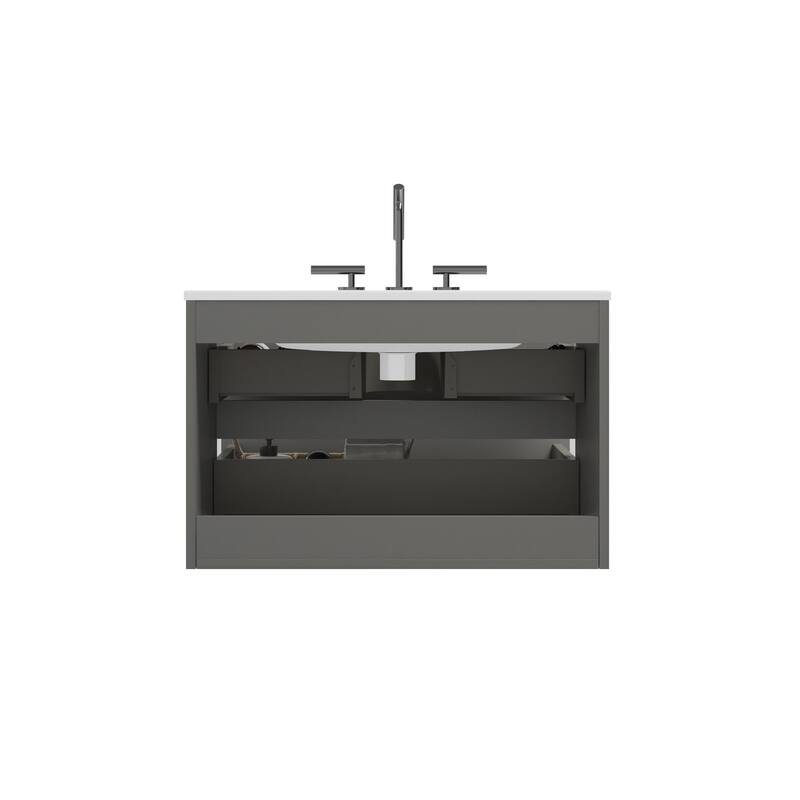 GDFStudio - Coralie Modern Floating Bathroom Vanity with Integrated Ceramic Sink and Soft-Close Storage