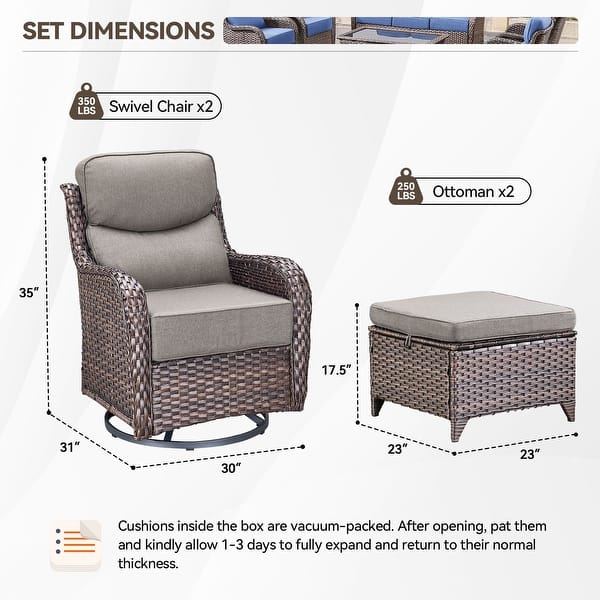 dimension image slide 7 of 68, Outdoor Patio Sofa Swivel Chair with 6-Inch Thick Cushions Set