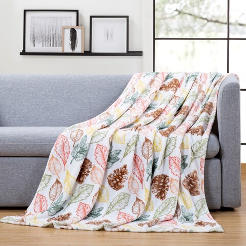 Asher Home Etched Fall Leaves 50 x 70 inches Velvet Plush Throw Blanket