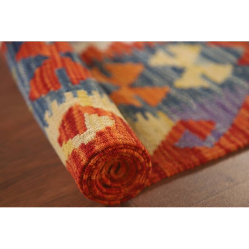 Hand Woven Oriental 100% Wool Carpet Southwestern Geometric Oranges & Rust Kilim Area Rug - 6' 6'' X 5' 0''