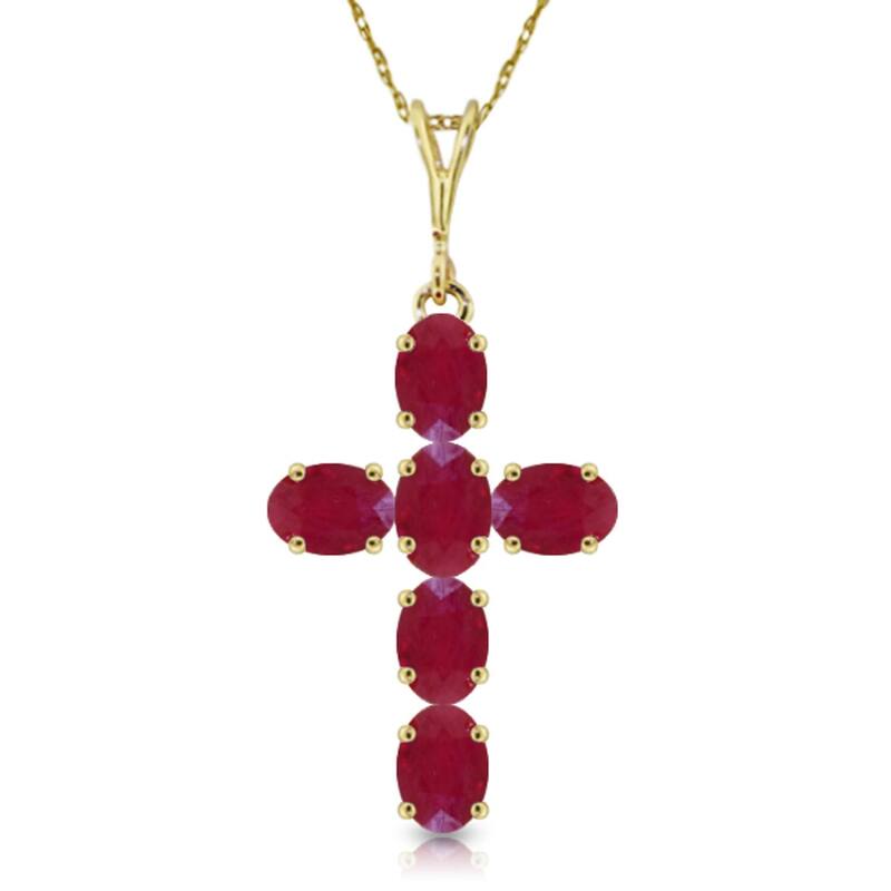 1.5 Carat 14K Solid Gold Cross Gemstone Necklace Natural Ruby - 20 Inch - Yellow