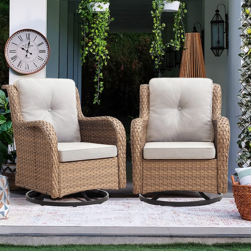 Pocassy 3-Piece Outdoor Swivel Bistro Set, Wicker Rocking Chairs
