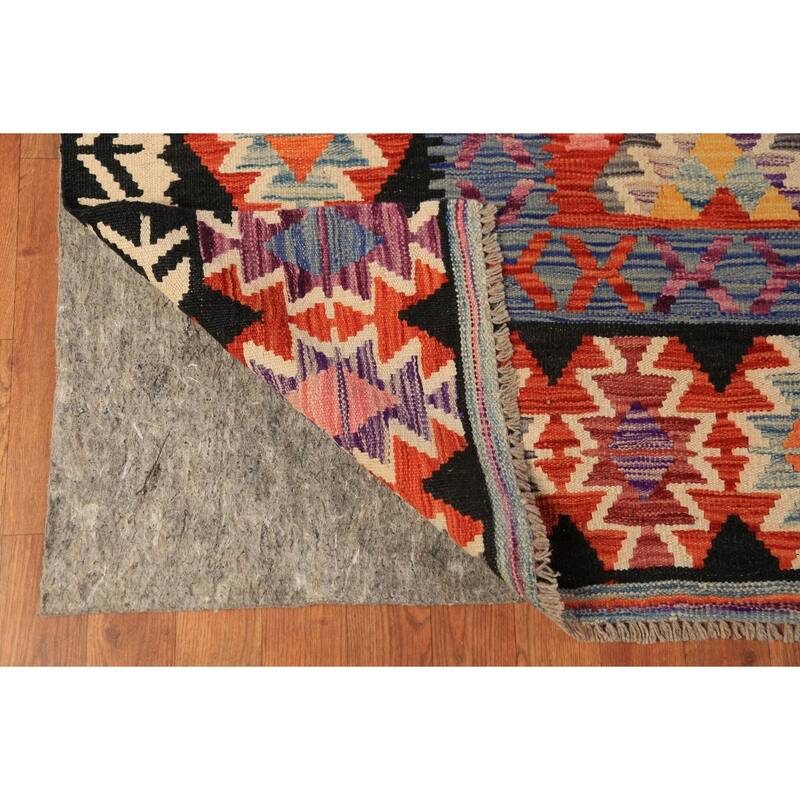 Geometric Kilim Reversible Area Rug Flatweave Oriental Wool Carpet - 8'2"x 11'5"