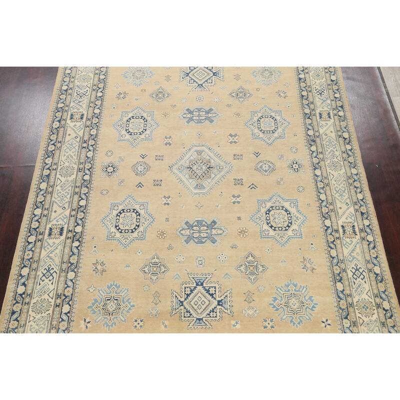 Vegetable Dye Geometric Oriental Super Kazak Wool Area Rug Handmade - 8'5" x 11'6"