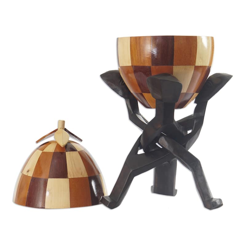 Novica Handmade Checkered Secret Wood And Coconut Shell Sculpture