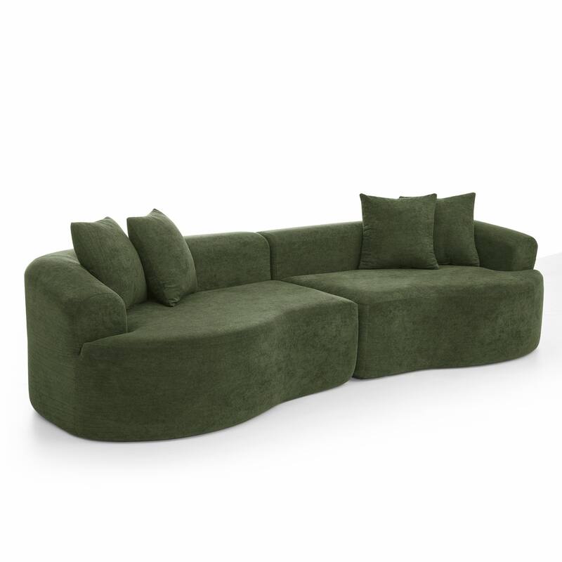 Modern Cloud 4 Seater Sectional Curved Sofa, Minimalist Compression Living Room Couch, No Assembly Needed, Chenille