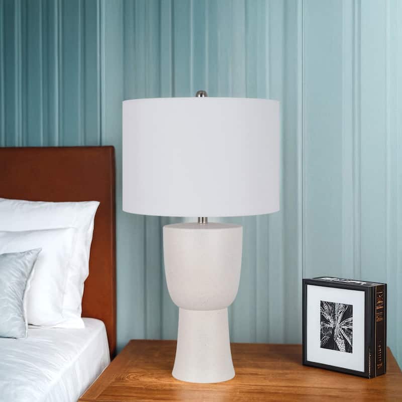 30" Resin Table Lamp with Linen Shade, Speckled Cream (Set of 2)