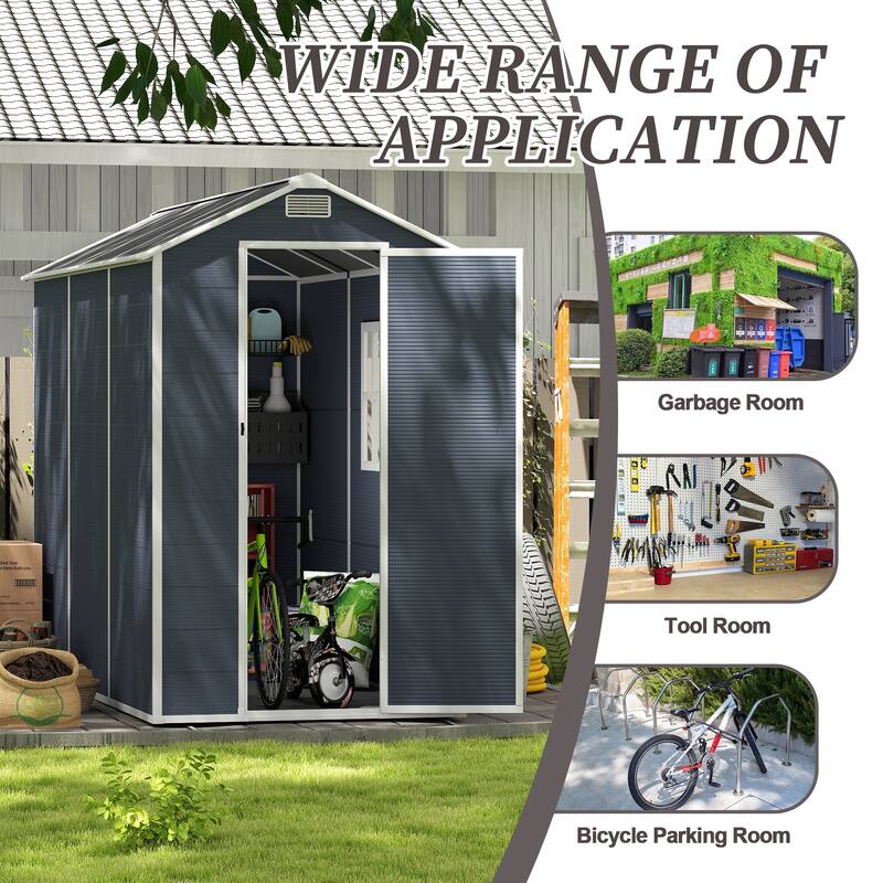 4*8ft Resin Storage Shed, High Quality Pp Material, Waterproof, Rust And Uv Proof, Large Storage Space, 12mm Thick Pp Board