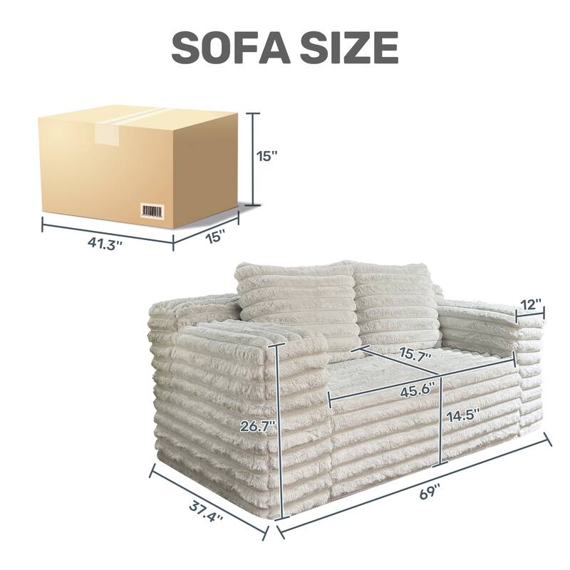 Boneless Bean Bag Sofa Loveseat with Square Armrests, 2-Seater Sofa Couch Lounge Sofa for Bedroom Apartment