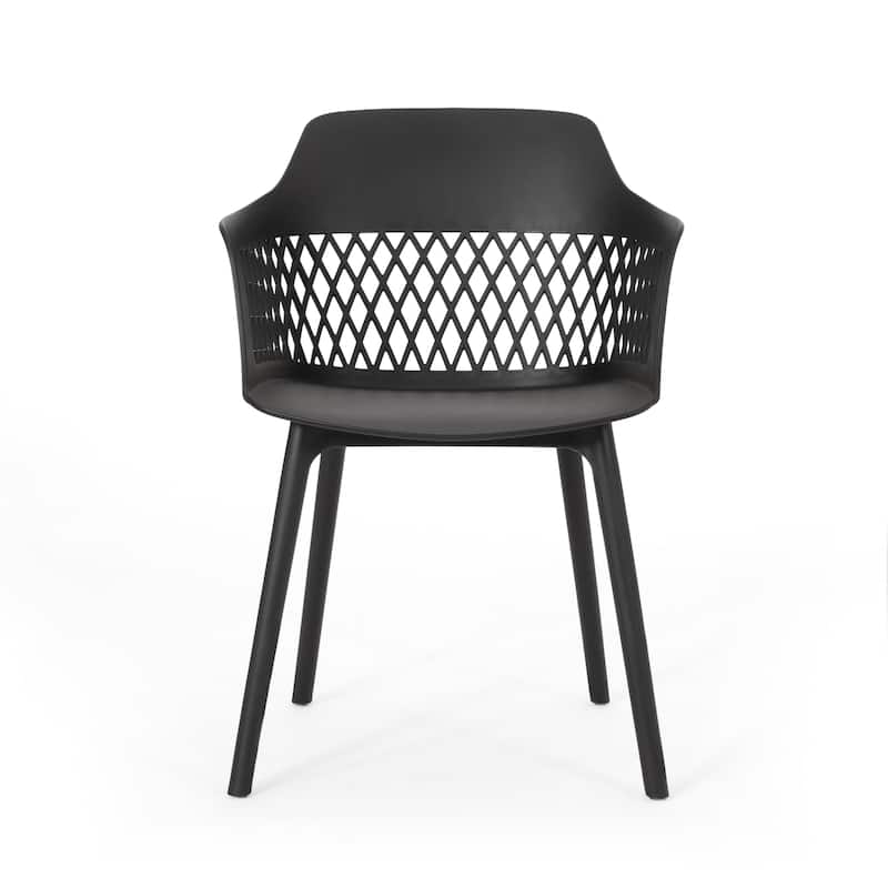 Roomfitters Outdoor Plastic Chairs with Lattice Back, Lightweight Patio Seating Set of 2, Modern Style