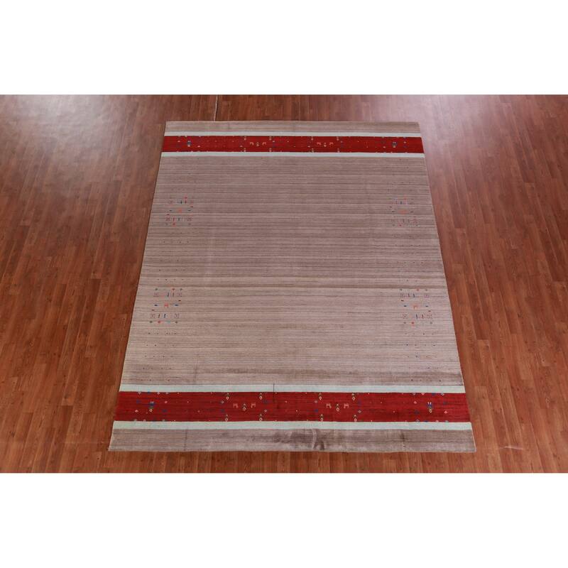 Hand Knotted Oriental 100% Wool Carpet Tribal Tribal Brown Gabbeh Area Rug - 9' 11'' X 7' 9''