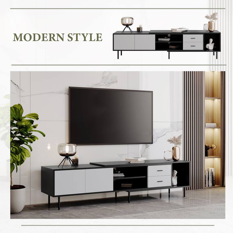 Stylish Media Console Table for TVs up to 80", TV Stand with Concealed Storage & Open Shelves