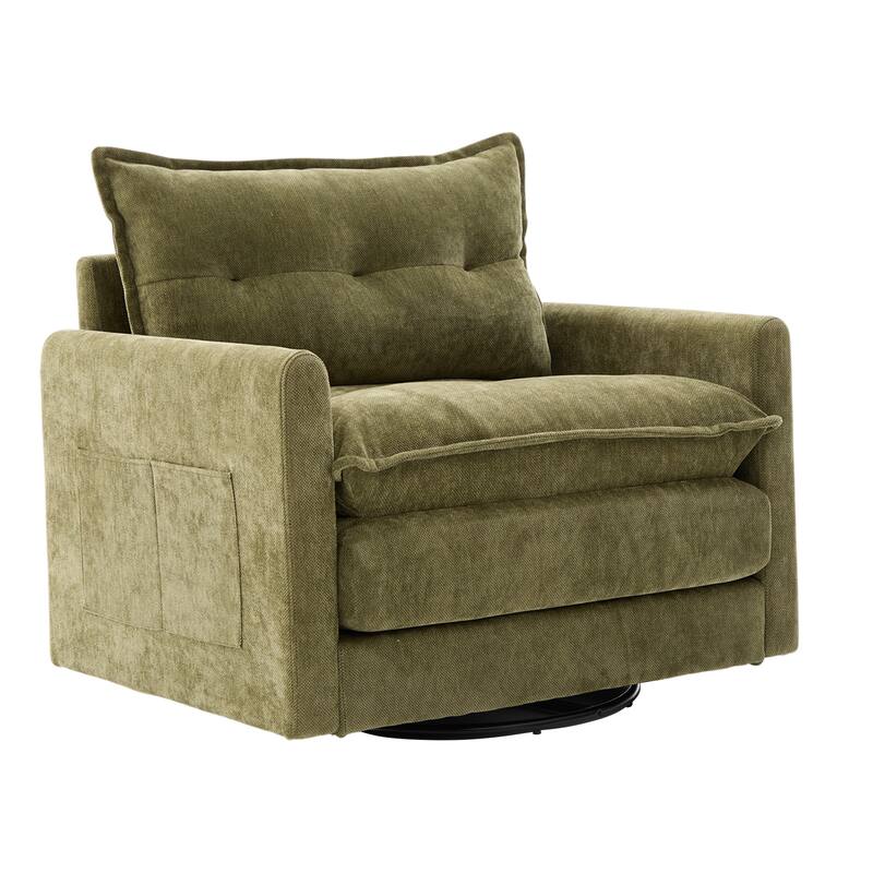 Chenille 360° Swivel Barrel Chair with Memory Foam and Side Pockets