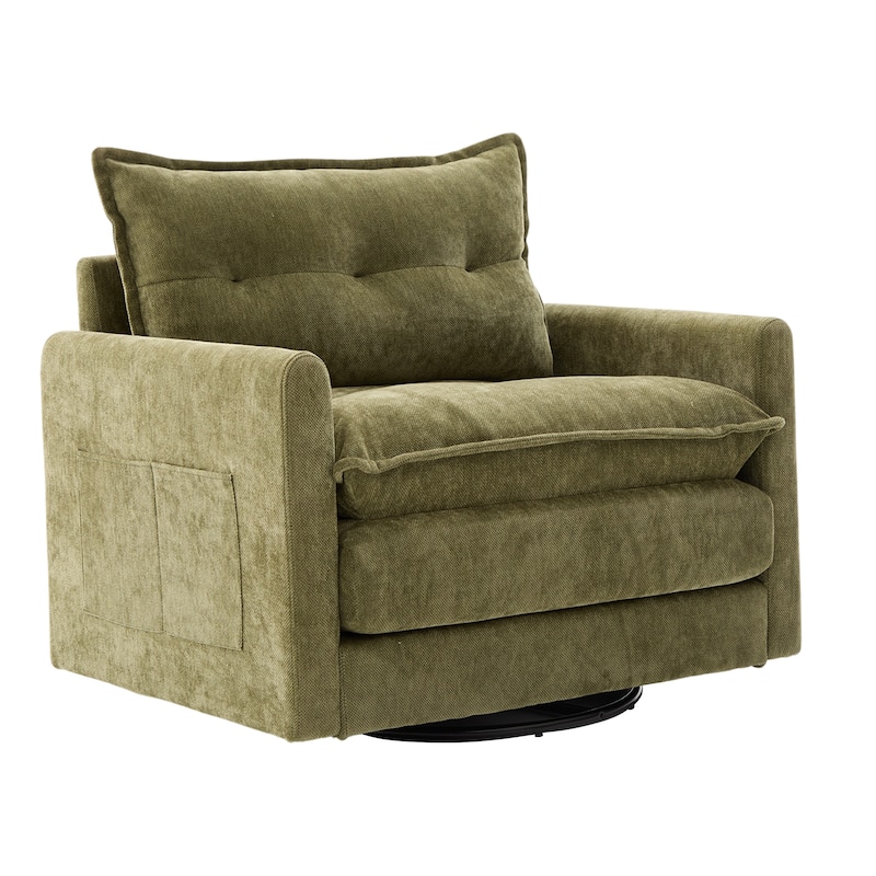 Mid Century Modern Swivel Barrel Chair with Solid Metal Base