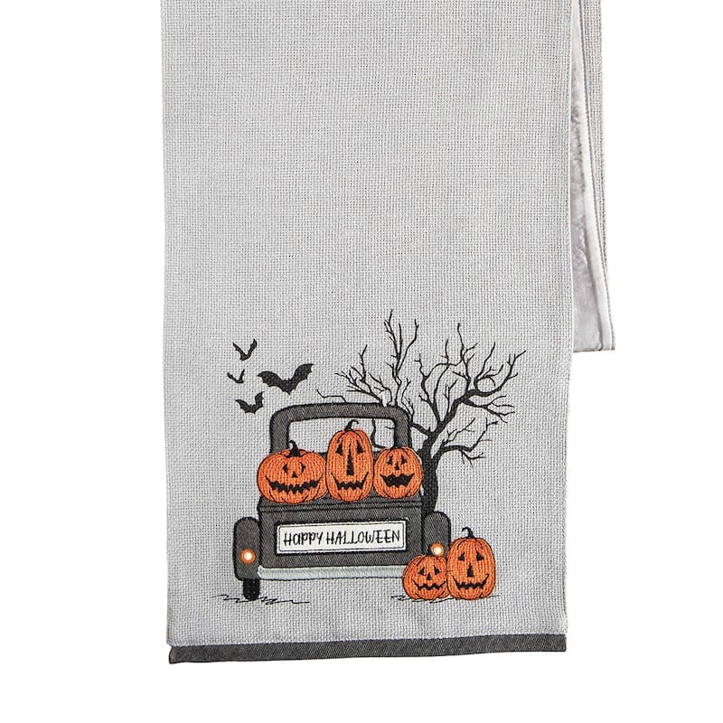 13" x 72" Bats & Jack-O-Lantern Pumpkins "Happy Halloween" Cotton Table Runner - 13" x 72"