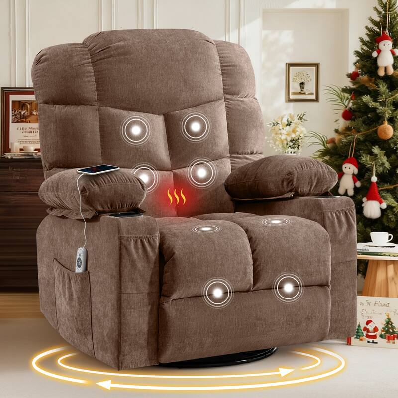 Massage Rocker Recliner Chair for Adults Oversized with 2 Cup Holders, USB Charge Port Soft Features a Manual Massage - Brown