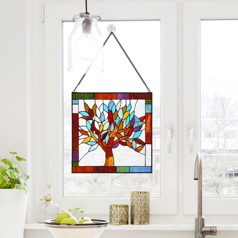 River of Goods Tiffany Style Mystical World Tree Stained Glass 18-inch Window Panel - M