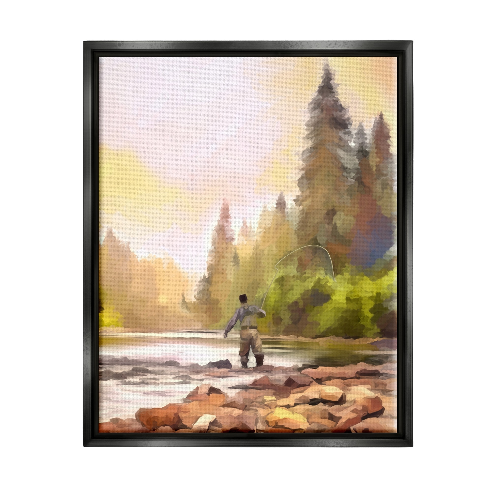 Stupell Fly Fishing at Lake Framed Floater Canvas Wall Art Design by Amy Hall