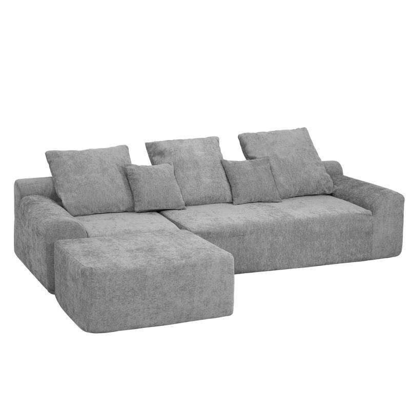 Anmytek 111.2 Soft Grey Melange Chenille Modern Modular L Shaped Sectional Sofa with Adjustable Configurations