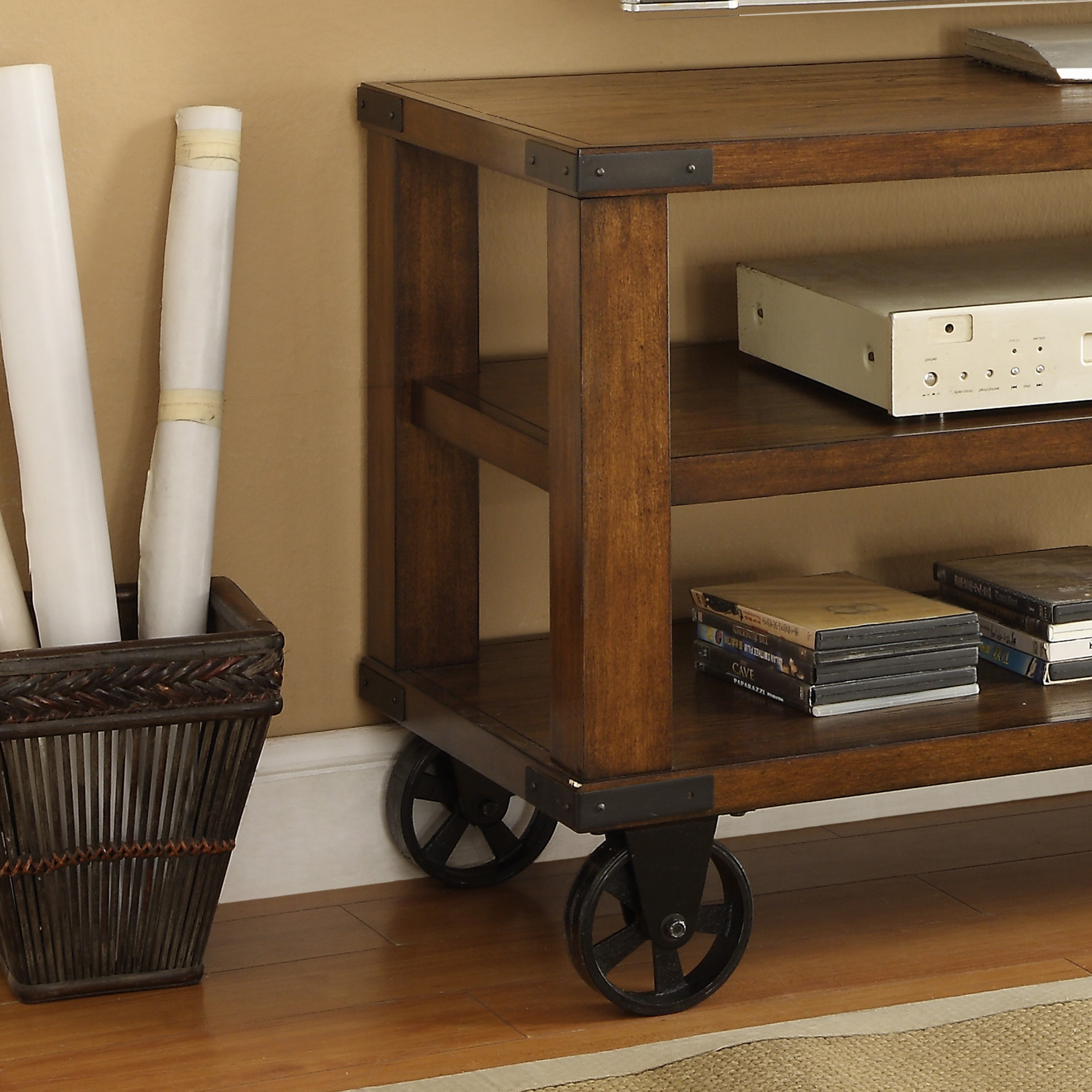 Furniture Of America Town Industrial 60 Inch Oak Solid Wood Tv Stand Overstock 9914811