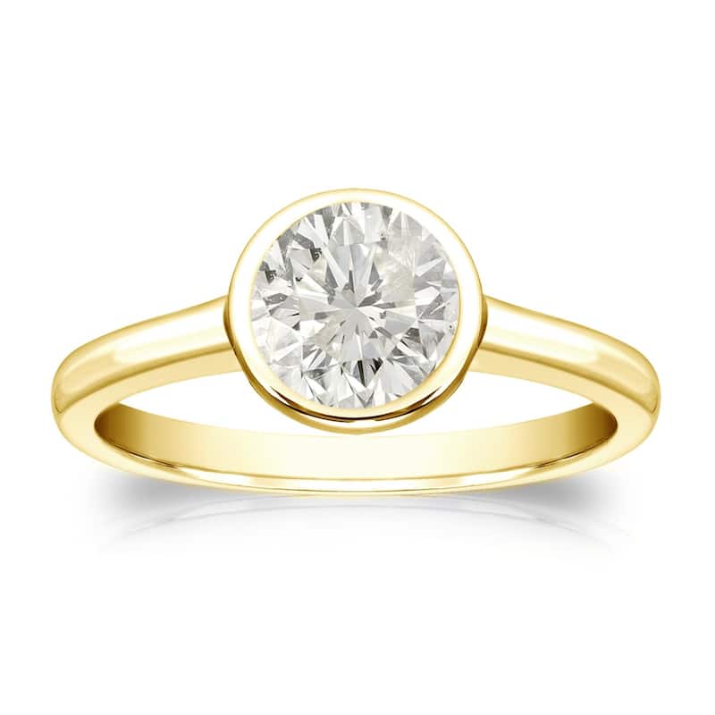Auriya 14k Gold 3/4ctw Bezel-set Solitaire Diamond Engagement Ring (J-K, SI1-SI2) - Yellow - 4