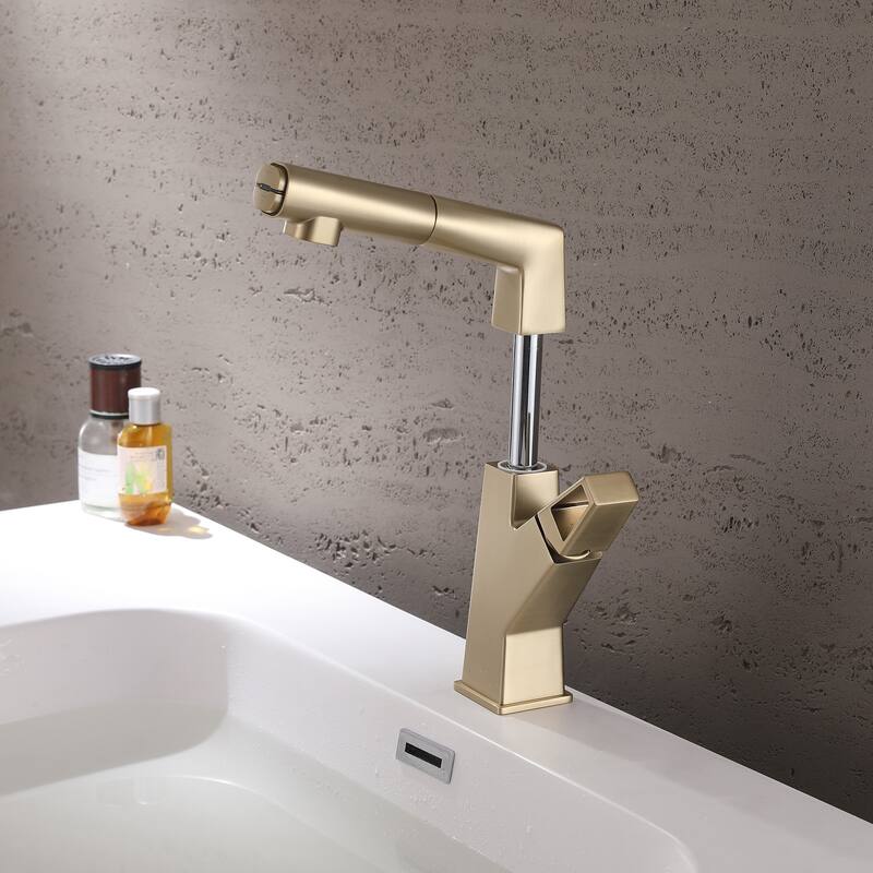 Single Handle Double-Function Liftable Pull Out Bathroom Sink Faucet