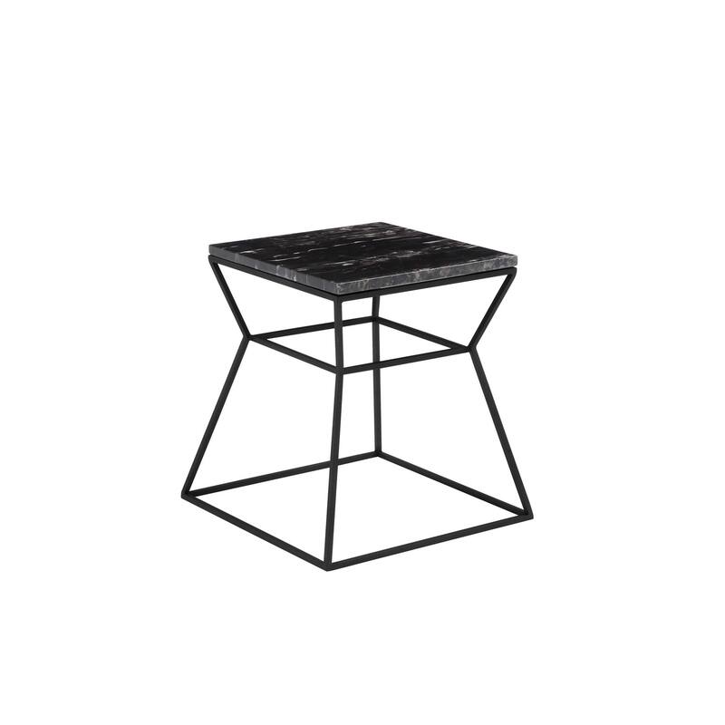 18 in. Black Rectangle Faux Marble End Table, Durable Hourglass Frame