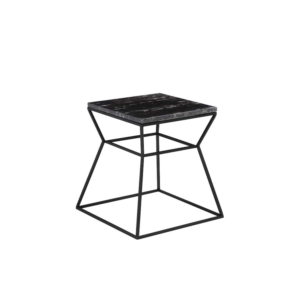 18 in. Black Rectangle Faux Marble End Table, Durable Hourglass Frame