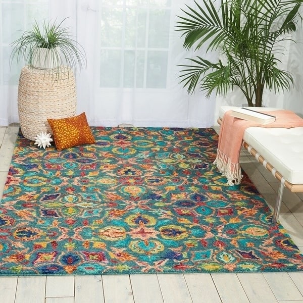slide 2 of 44, Nourison Vivid Hand-tufted Floral Wool Area Rug 5' x 7'6" - Teal - Runner/Rectangle
