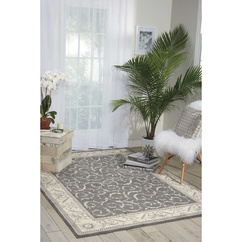 Nourison Somerset Traditional Bordered Floral Area Rug - 5'3" x 7'5" - Black - Rectangle