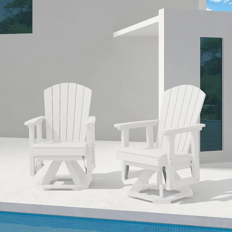 Set of 2 HDPE Adirondack Swivel Gliders, Outdoor Patio Chair Set - White