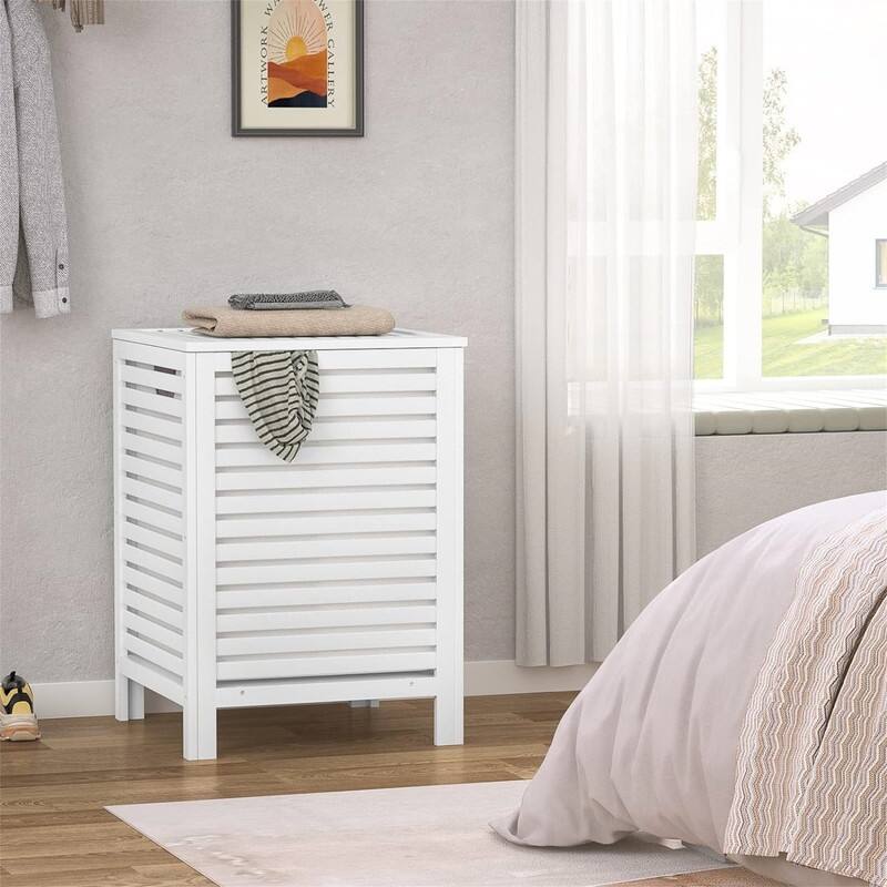 2-Section 120L Laundry Hamper with Lid - 18.31"L x 18.31"W x 25.59"H - White