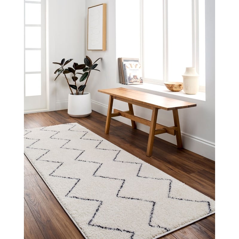 Livabliss Lykke Machine Washable Casual Moroccan Area Rug - Cream/Grey - 5' 3" x 7'