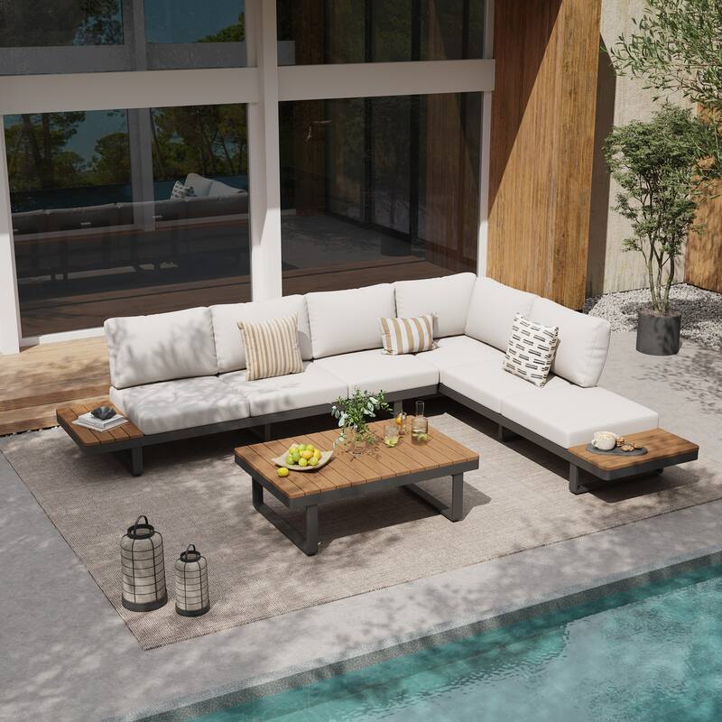 Outdoor Modular Aluminum Patio Conversation Set - Black