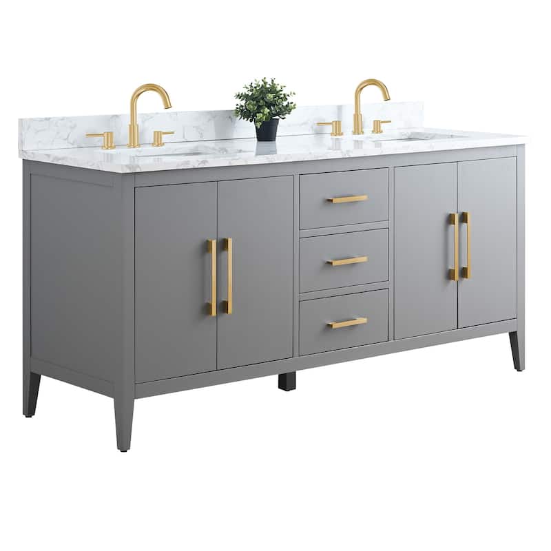 Vanity Art 72" Double Sink Bathroom Vanity Cabinet with Engineered Marble Top