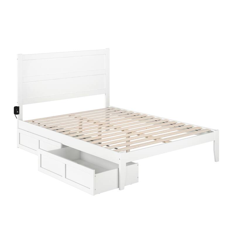 Platform Bed with Drawers - Storage Bed Frame, Modern Design, White Finish