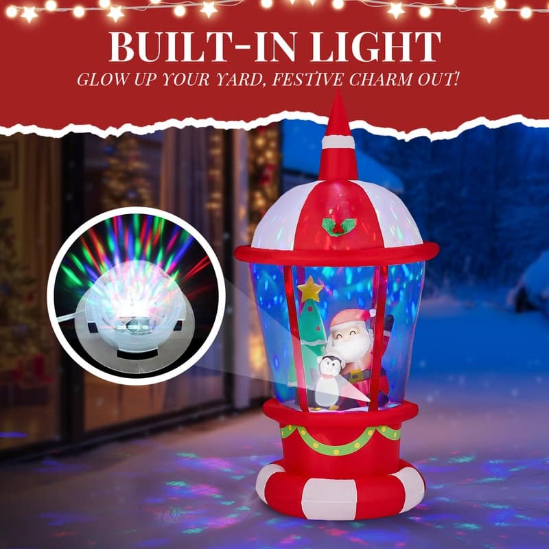 7.3FT Lighted Christmas Decoration Inflatable Lighthouse with Santa and Penguin
