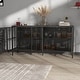 preview thumbnail 7 of 18, Buffet LED Light Industrial Glass Sideboard with Metal Frame and Tempered Glass Doors