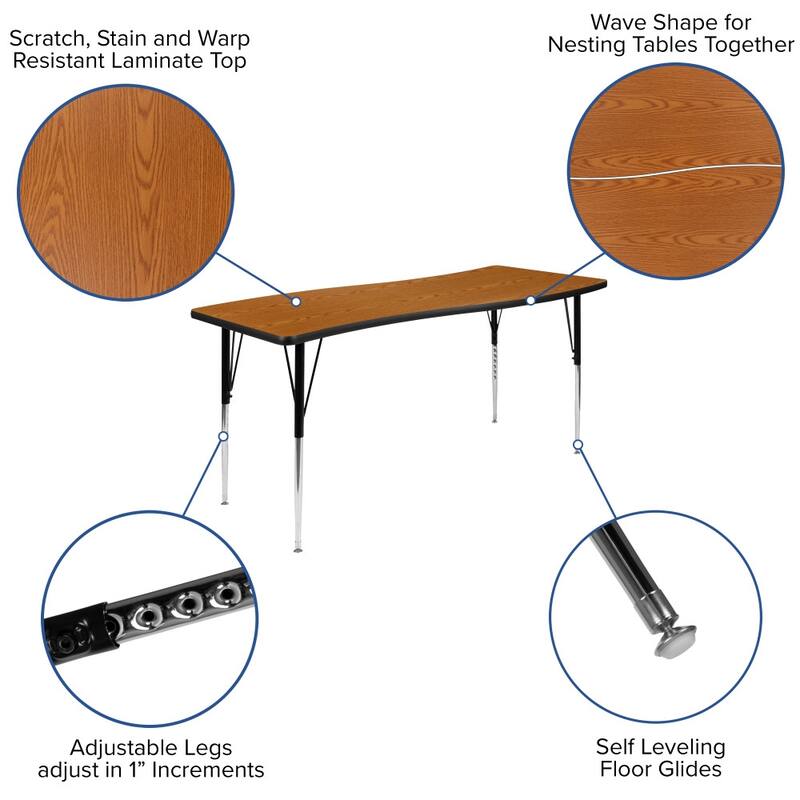 3 Piece 86" Oval Wave Flexible Adjustable Activity Table Set