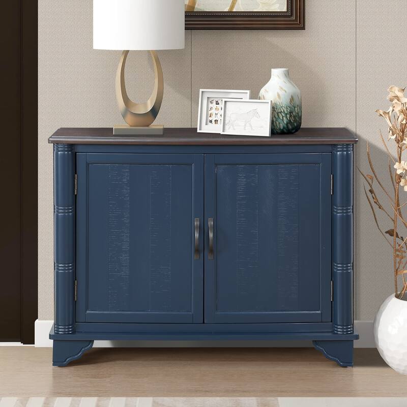 Retro Entryway Table Sofa Couch Table with Adjustable Storage Shelf, for Hallway Entry Way Living Room, Foyer - Blue