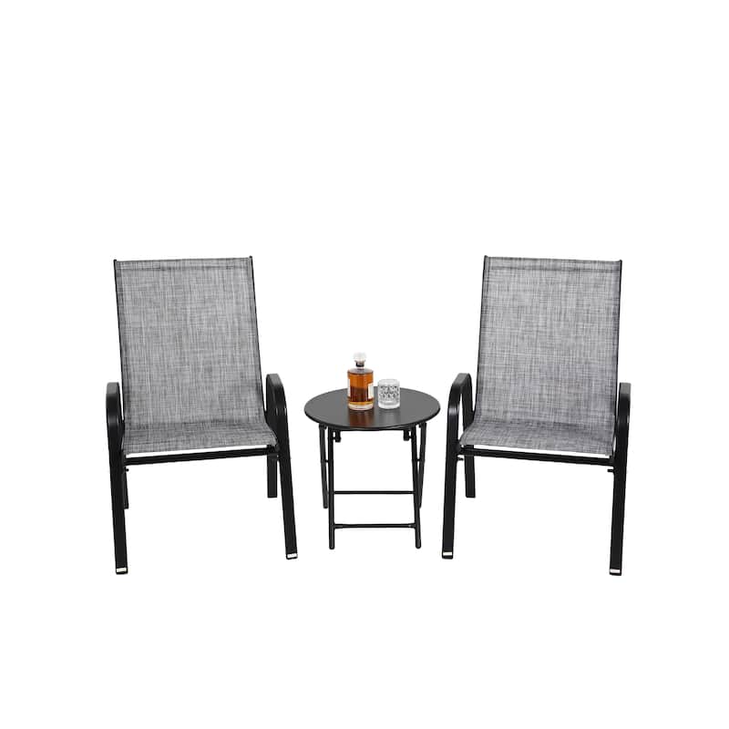 3 Piece Patio Furniture Set Outdoor Camping Chairs with Breathable Textilene Fabric, Folding Table, 2 Chairs and 1 Table Set - Gray
