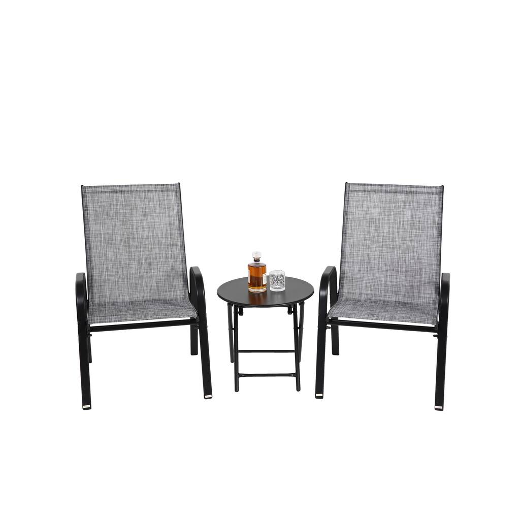 3 Piece Patio Furniture Set Outdoor Camping Chairs with Breathable Textilene Fabric, Folding Table, 2 Chairs and 1 Table Set