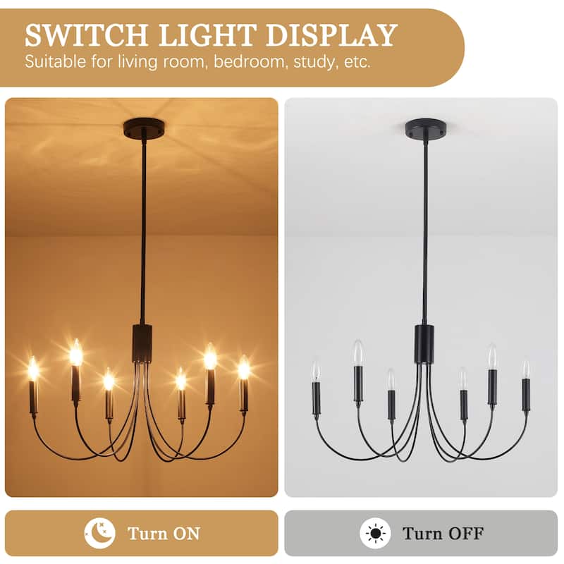 Farmhouse style 6 - Light Metal Candle Chandelier for Kitchen Dining Room - N/A