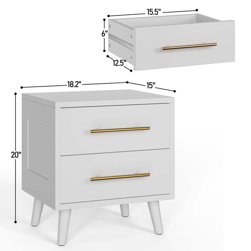 Modern Nightstand Bedside Table Storage, Side End Table for Bedroom with 2 Drawers