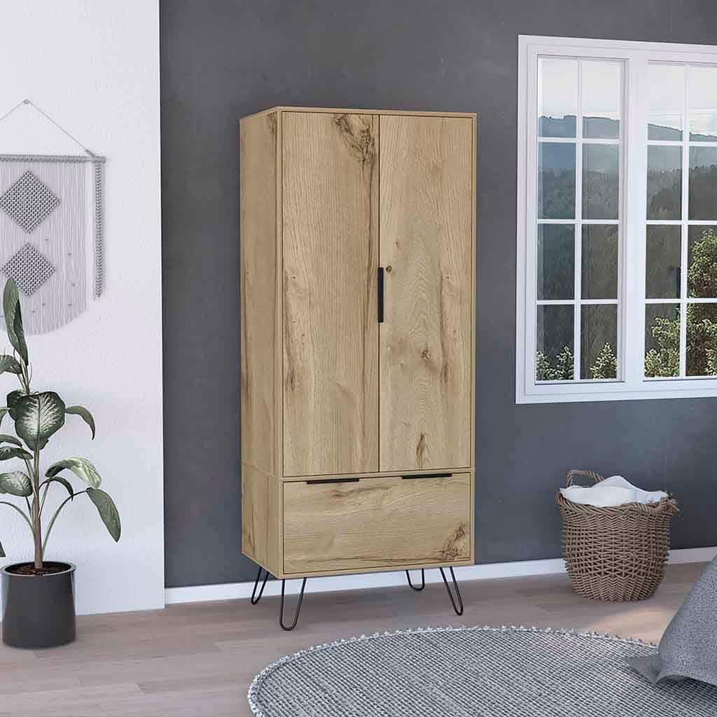 30.1" Modern Double-door Armoire with Hanging Rod and One Drawer for Bedroom